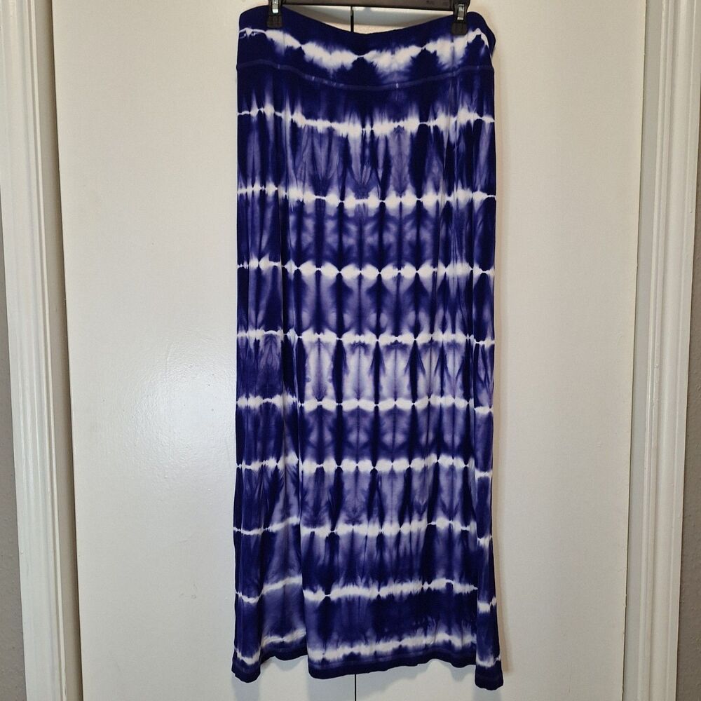 Chico's Zenergy Blue White Maxi Skirt Sz 2 (Large, 12) Marissa Tie Dye